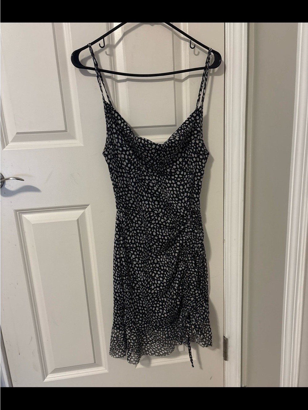 Black Spotted Slip Dress with Cowl Neck